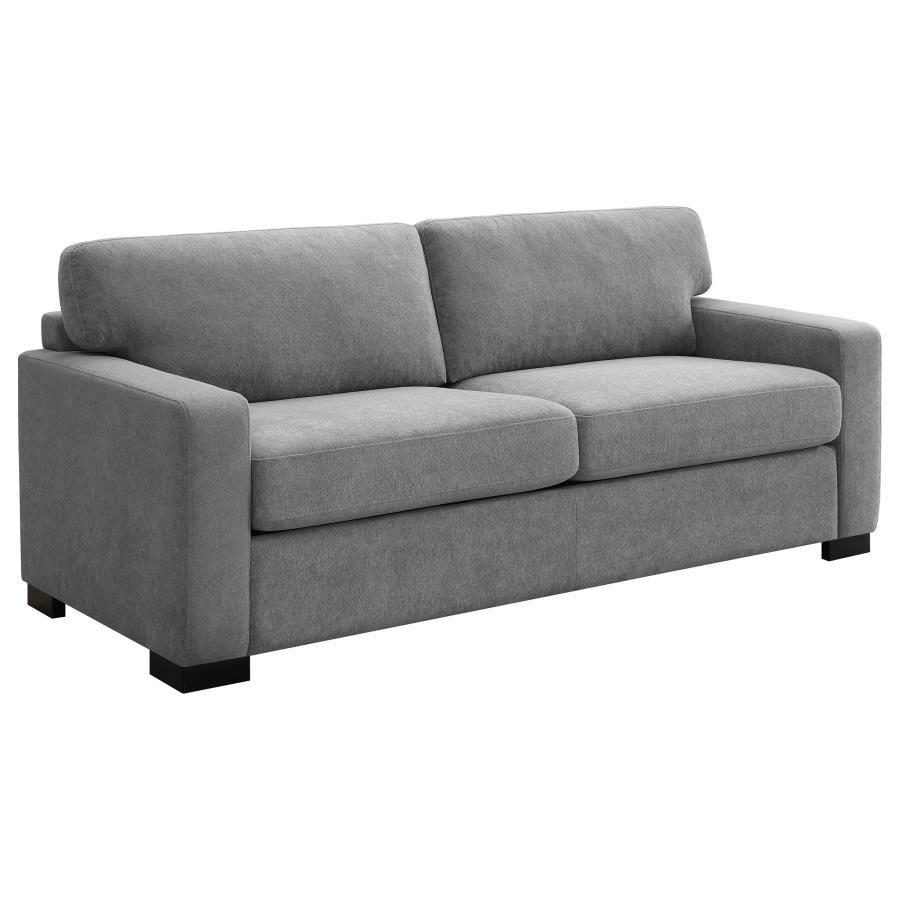 Simpson Upholstered Sofa Sleeper With Queen Mattress – Gray, Convertible Pull-Out Bed, Plush Foam Cushions, Modern Track Arm Sofa for Living Room