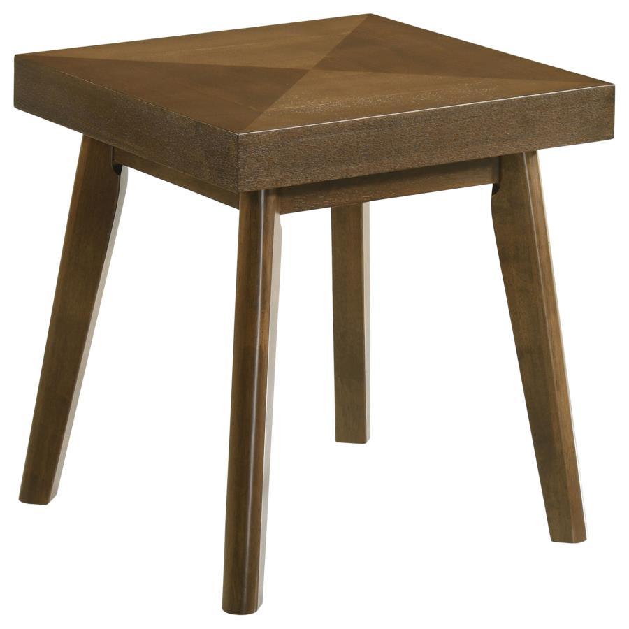 Westerly Square Wood Side End Table in Walnut Brown with Parquet Veneer, Mid-Century Modern Design, Sturdy Construction, and Elegant Geometric Silhouette