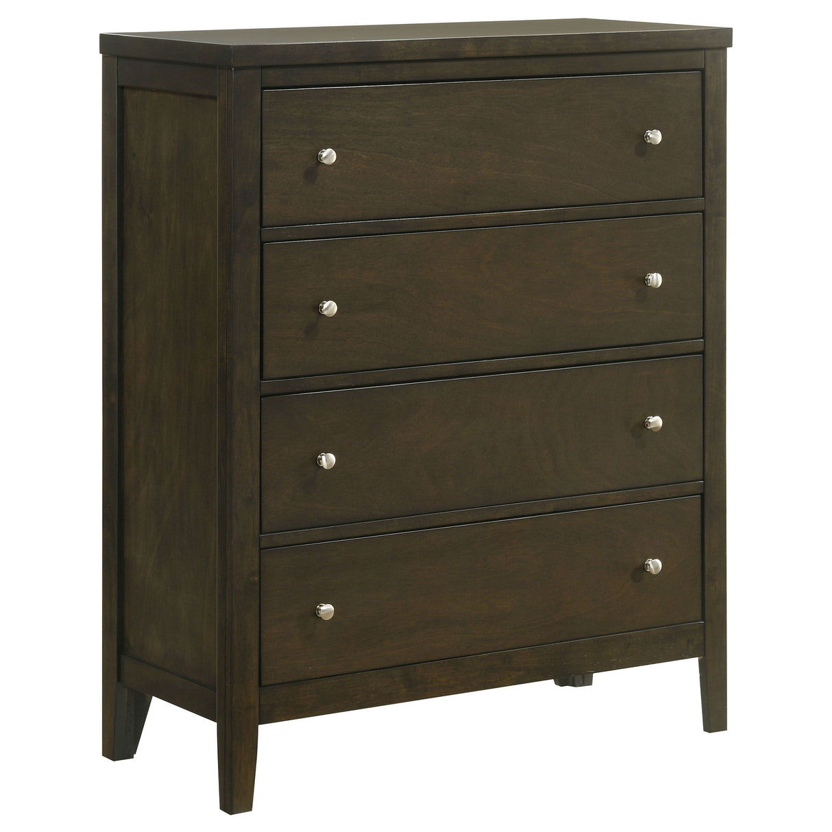 Wilkes 4-Drawer Chest of Drawers – Dark Cocoa Finish, Vertical Detail Design, Brushed Nickel Hardware, Modern Storage Dresser, Durable Bedroom Furniture