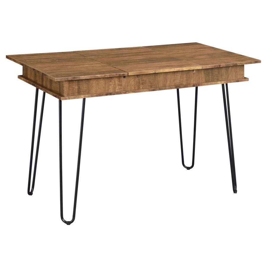 Sheeran Writing Desk With Storage – Rustic Amber Wooden Desk with Sliding Tray, Built-In Power Outlet, Spacious Compartments, Home Office Workstation