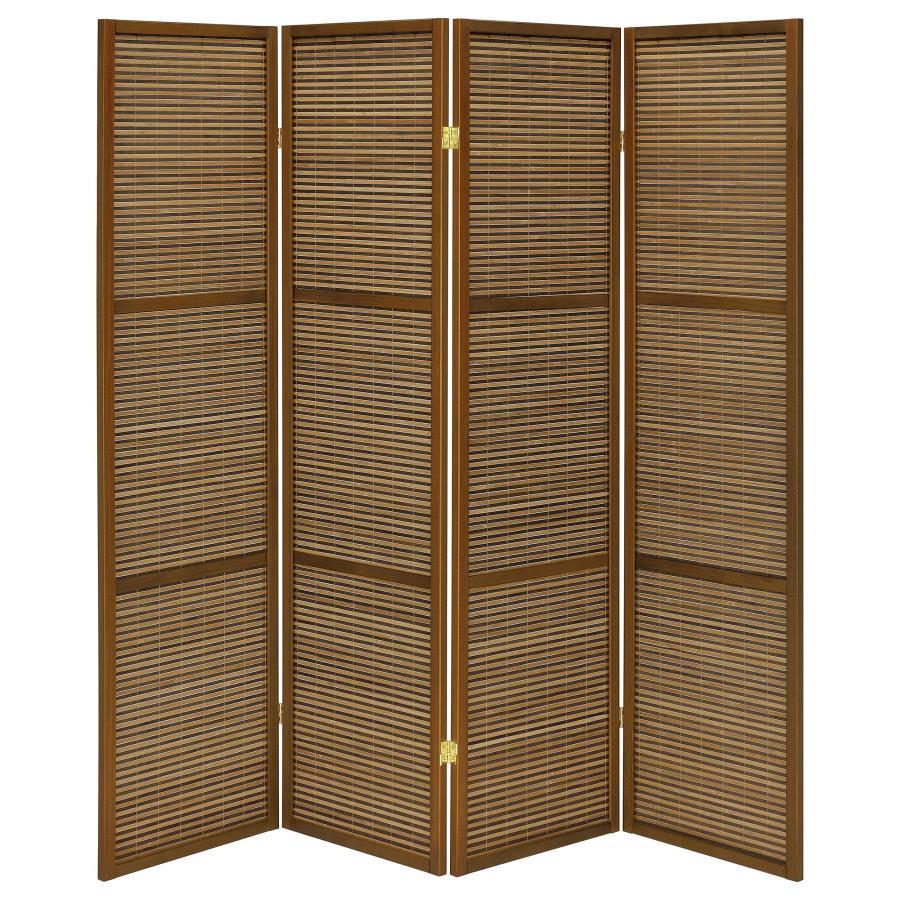 Browning 4-Panel Bamboo Folding Room Divider Screen with FSC Pine Wood Frame in Walnut Finish – Lightweight Shoji Privacy Partition