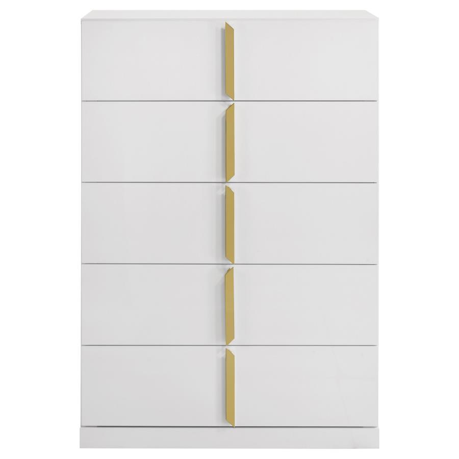 Ines - 5-Drawer Bedroom Chest Of Drawers - White High Gloss