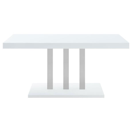 Brooklyn Rectangular Dining Table Set – White High Gloss Finish, Chrome Pedestal Base, Cantilever Chairs, Modern Contemporary Five-Piece Dining