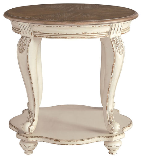 Realyn - Round End Table - White / Brown