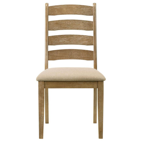 Danvers Wood Dining Side Chair Set of 2 in Brown Oak, Modern Farmhouse Ladder Back Chairs with Armless Design, Latte Upholstered Padded Seats