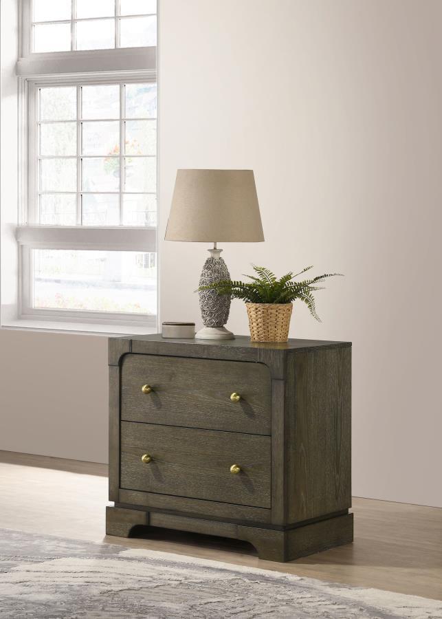 Gran Park 2-Drawer Nightstand Bedside Table – Dark Cocoa Finish with Brass Knobs, Felt-Lined Drawer & Smooth Glide Storage for Bedroom