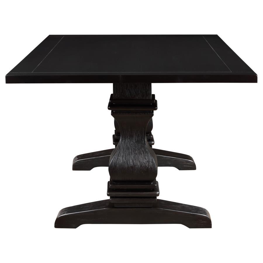 Parkins Rectangular Dining Table – Rustic Espresso Finish with Curved Trestle Legs, Sturdy Wood Construction & Spacious Design for Family Meals