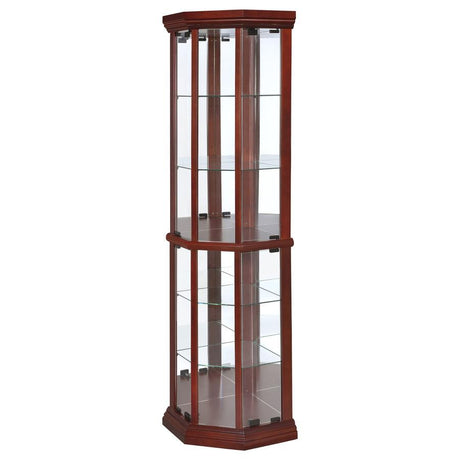 Appledale 6-Shelf Corner Curio Display Cabinet – Medium Brown Finish, Glass Shelves for Collectibles, Knickknacks, and Decorative Items