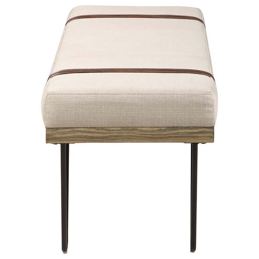 Austin Fabric Upholstered Accent Bench – Beige, Modern Rustic Hairpin Legs, Nailhead Trim, Stylish Living Room or Entryway Seating, Decorative Bench