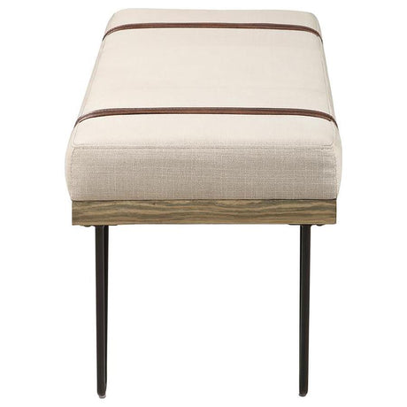 Austin Fabric Upholstered Accent Bench – Beige, Modern Rustic Hairpin Legs, Nailhead Trim, Stylish Living Room or Entryway Seating, Decorative Bench