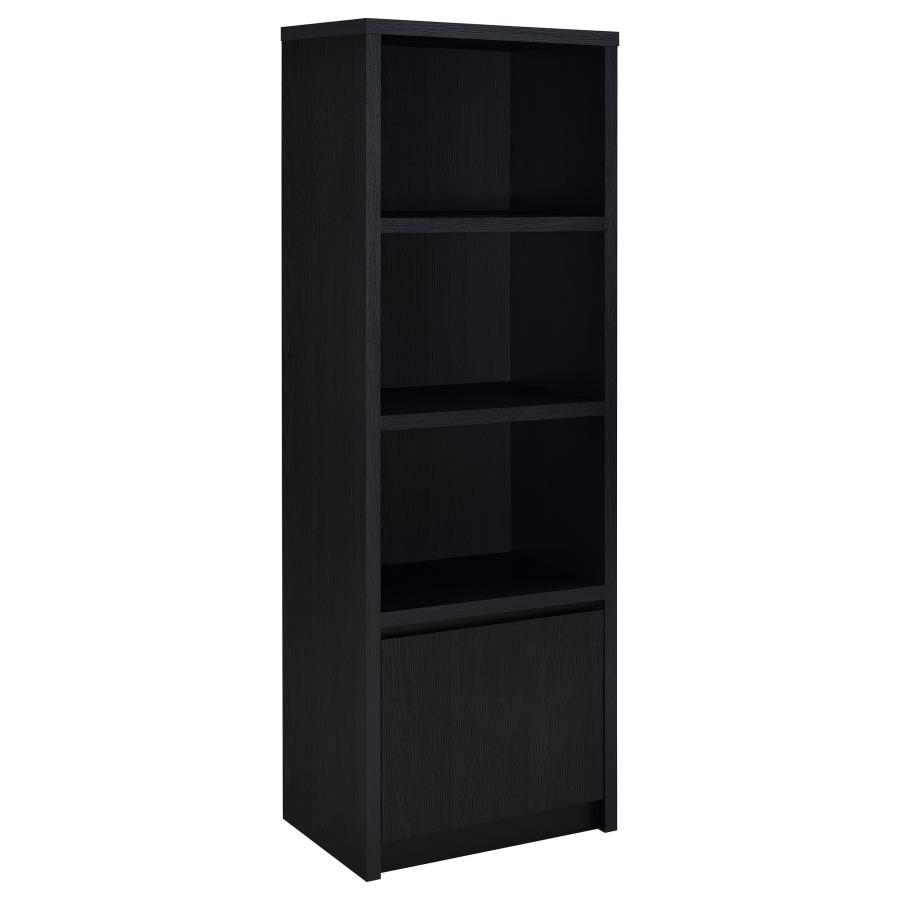 Winfield - 3-Shelf Media Tower Entertainment Pier - Black - Modern Storage Cabinet with Open Shelves and Concealed Bottom Compartment
