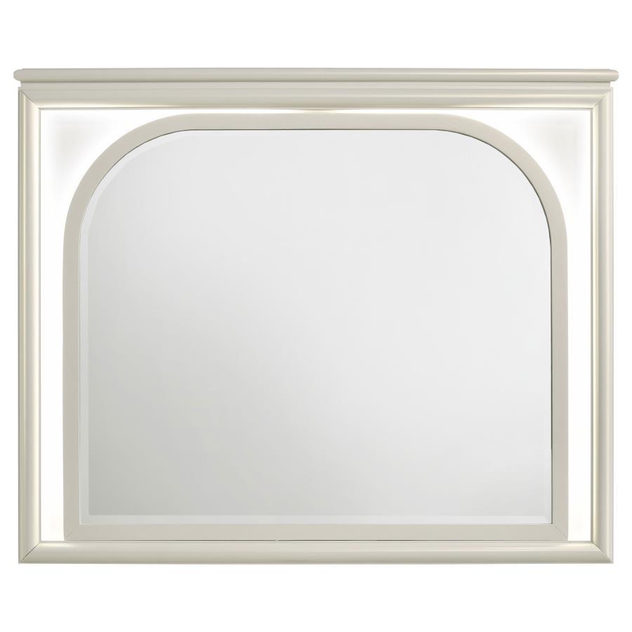 Olivia LED Dresser Mirror – Pearl White Frame, Touch-Activated LED Lighting, Beveled Glass, 44" W x 36" H, Modern Elegant Bedroom Accent