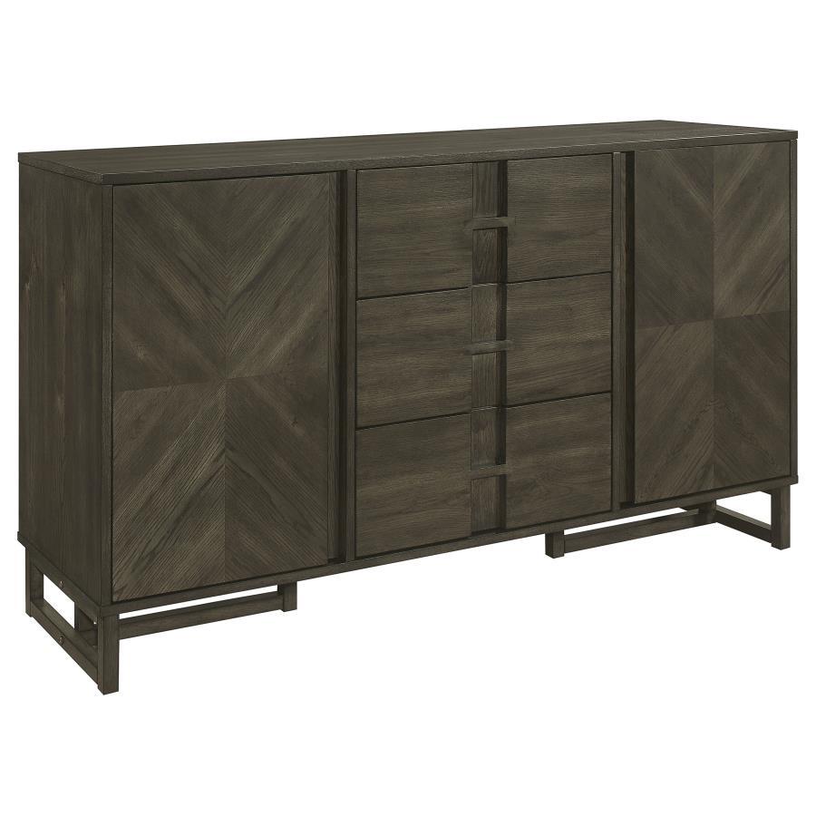 Kelly 3-Drawer Storage Dining Sideboard Buffet – Dark Gray Modern Art Deco Style with Spacious Drawers, Shelves, and Sleek Contemporary Design