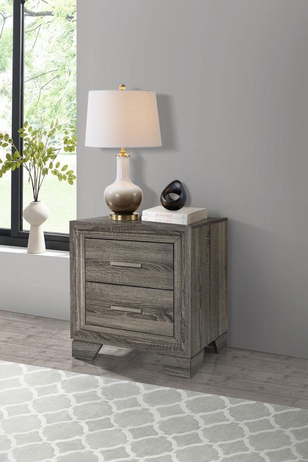 Wright 2-Drawer Nightstand in Brown Oak – Farmhouse Transitional Bedside Table with Durable Laminate, Wide Top & Storage Drawers for Bedroom Organization