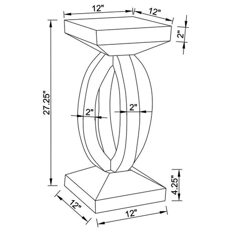 Amalia Square Mirrored Acrylic Crystal Side End Table – Silver, Modern Sculptural Accent Table with Rhinestone Details for Living Room
