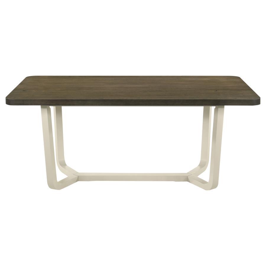 Biloxi Rectangular Wood Dining Table in Grayish Brown, Two-Tone Modern Design with Angular White Base, Sleek Rounded Corners, Contemporary Dining Room Table