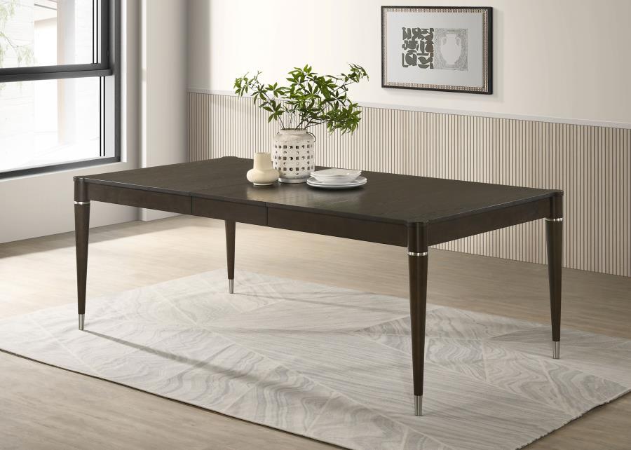 Reseda Extension Leaf Dining Table in Ash Brown – Contemporary Expandable Table with Metal-Capped Tapered Legs, Stylish Modern Design for Dining Room