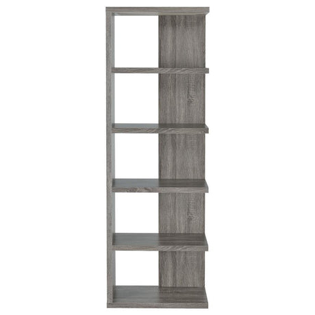 Harrison – 5-Shelf Bookshelf with Weathered Gray Finish, Open and Backed Shelves, Engineered Wood Build, and Modern Storage Display
