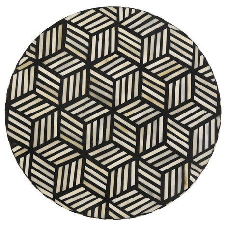 Xenia Round Bone Inlay Accent Side Table with White and Black Mosaic Top and Gold Metal Butterfly Hairpin Base, Modern Chic Living Room Table