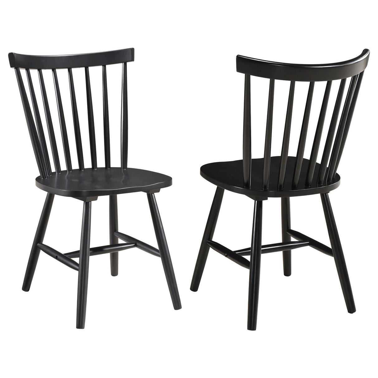 Hollyoak 2-Piece Windsor Wood Dining Side Chairs - Black Finish, Spindle Back, Contoured Seat, Flared Legs, Classic Cottage & Farmhouse Style