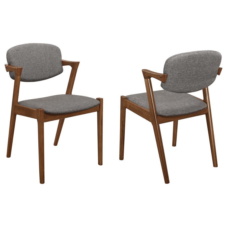 Malone - Padded Wood Dining Arm Chair Set of 2 in Dark Walnut Finish with Deluxe Brown Upholstery and Modern Mid-Century Inspired Design