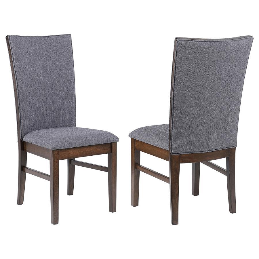 Sherwood Upholstered Dining Side Chair Set of 2 - Gray Fabric, Curved Back, Asian Hardwood Frame, Comfortable Elegant Modern Seating