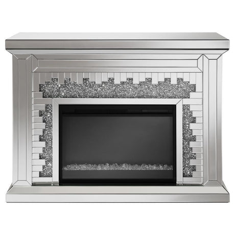 Gilmore Mirrored Freestanding Electric Fireplace – Silver Crystal Accent Modern Fireplace with Beveled Mirror Trim, Mantle, Remote, and Optional Heating