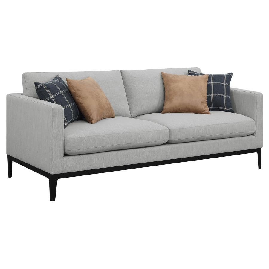 Apperson Light Gray Upholstered Track Arm Sofa with Plush Cushions, Accent Pillows, Transitional Modern Living Room Seating, Stylish Durable Couch