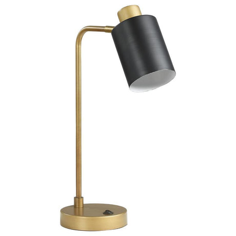 Cherise Adjustable Angle Table Lamp – Antique Brass Metal Finish with Matte Black Shade, LED 2W Bulb, Energy-Efficient Task Lighting for Desk or Nightstand