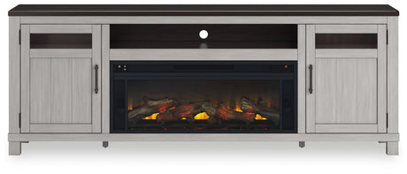 Darborn - 88" TV Stand With Electric Infrared Fireplace Insert - Gray / Brown