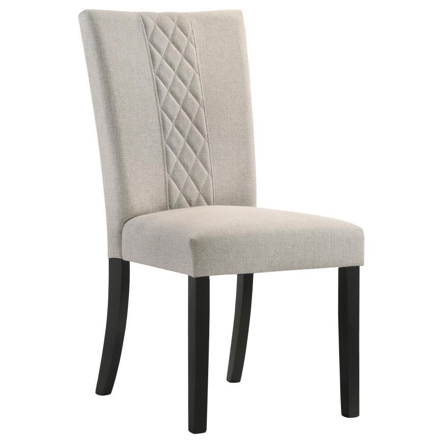 Malia Dining Side Chair Set of 2 – Fabric Upholstery in Beige, Cross-Hatch Back Design, Embellished Handle, Transitional Style Dining Seating