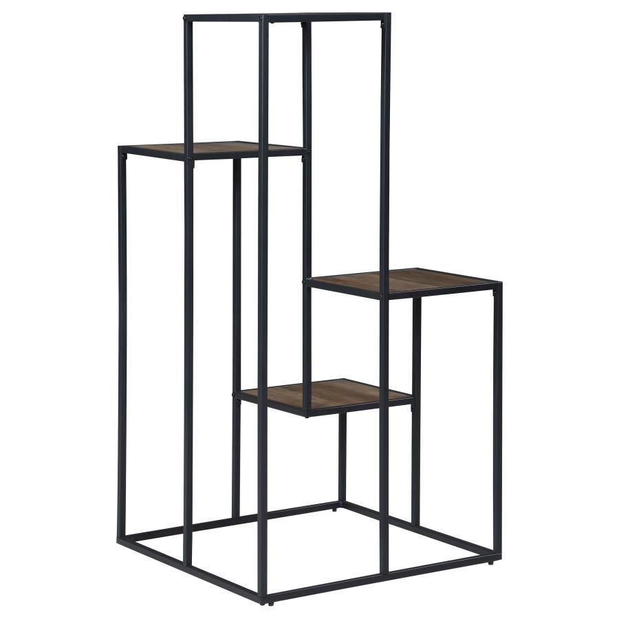Rito 4-Tier Multi-Display Shelf – Industrial Rustic Brown Wood with Black Metal Frame, Open Shelves for Décor, Books, and Storage Accents