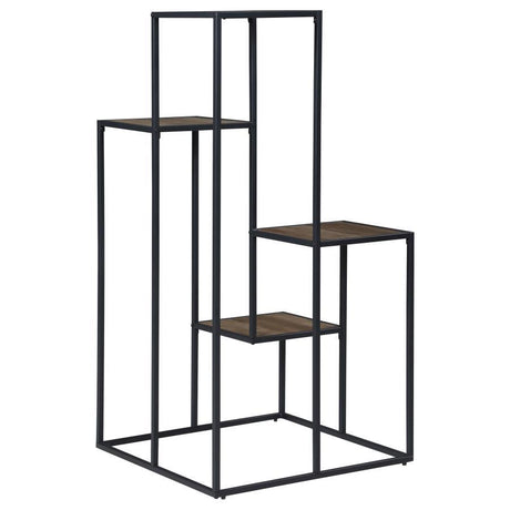 Rito 4-Tier Multi-Display Shelf – Industrial Rustic Brown Wood with Black Metal Frame, Open Shelves for Décor, Books, and Storage Accents