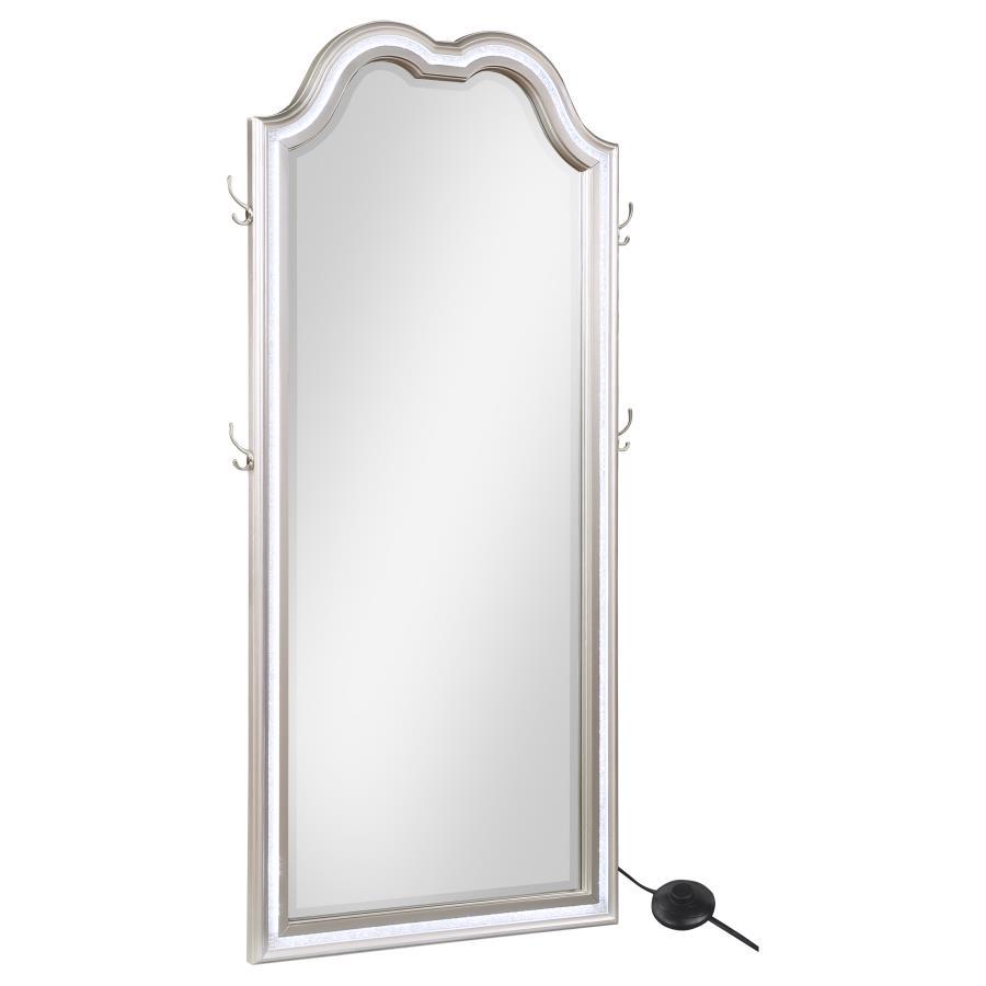 Evangeline Full Length LED Light Floor Mirror in Silver Oak – Contemporary Arch Top Design with Ambient Lighting for Bedroom or Dressing Area
