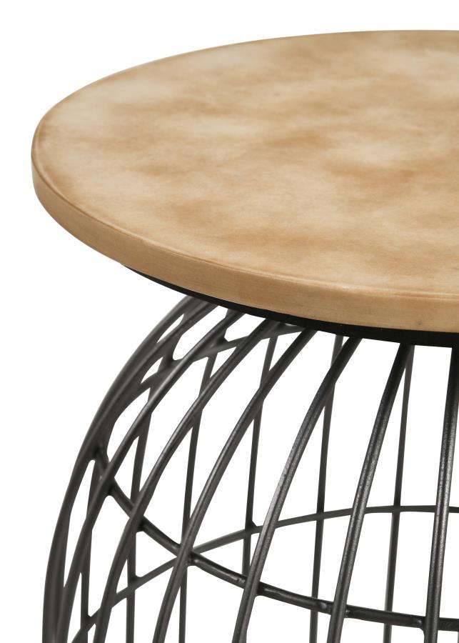 Bernardo Round Wire Frame Side Table – Natural Beige Marble Top, Gunmetal Birdcage-Inspired Base, Industrial Modern Accent Table for Living Room