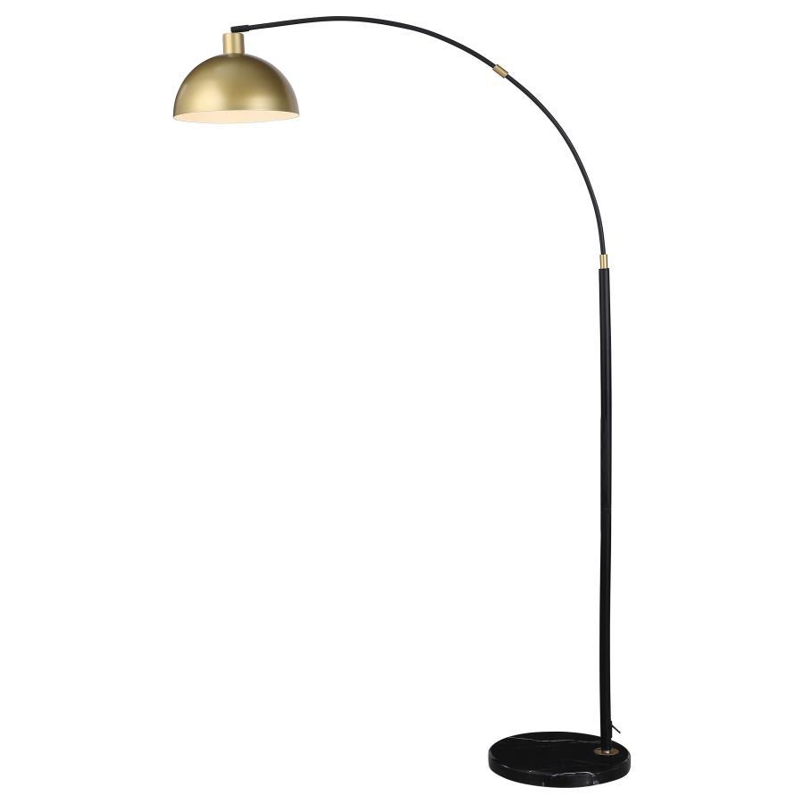 Gloria Arched Dome Shade Metal Floor Lamp – Black Marble Base with Black Frame, Gold Dome Shade, Modern Industrial LED Lighting for Living Room or Office