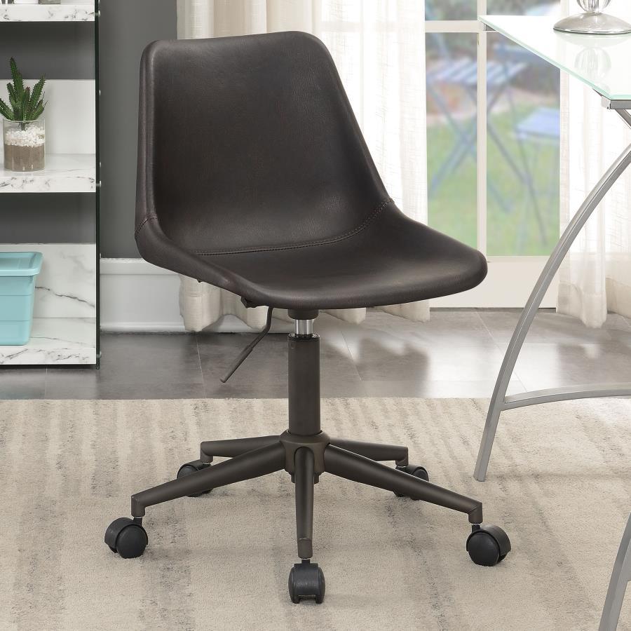 Carnell Upholstered Adjustable Home Office Desk Chair – Brown Fabric Desk Chair with Swivel Base, Caster Wheels, Ergonomic Comfort