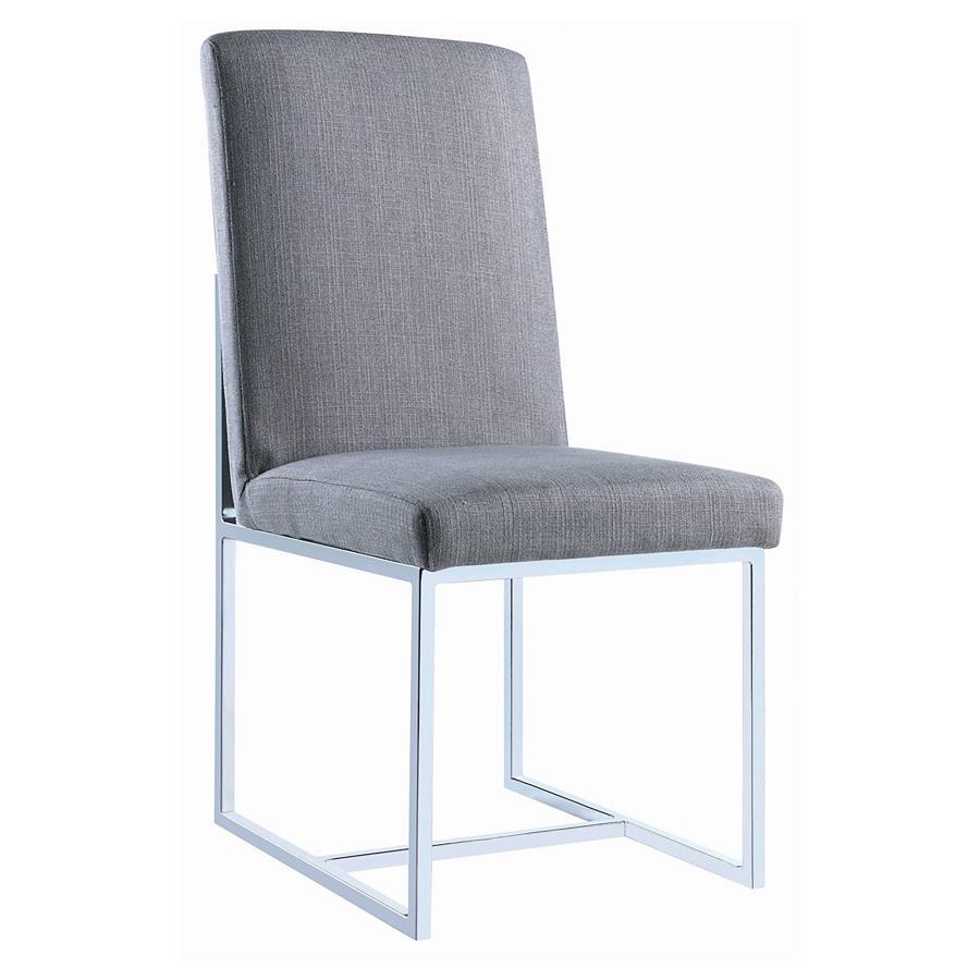 Mackinnon Upholstered Dining Side Chair Set of 2 in Gray – Modern High-Back Design with Chrome Open Frame & Padded Seat for Stylish Comfort
