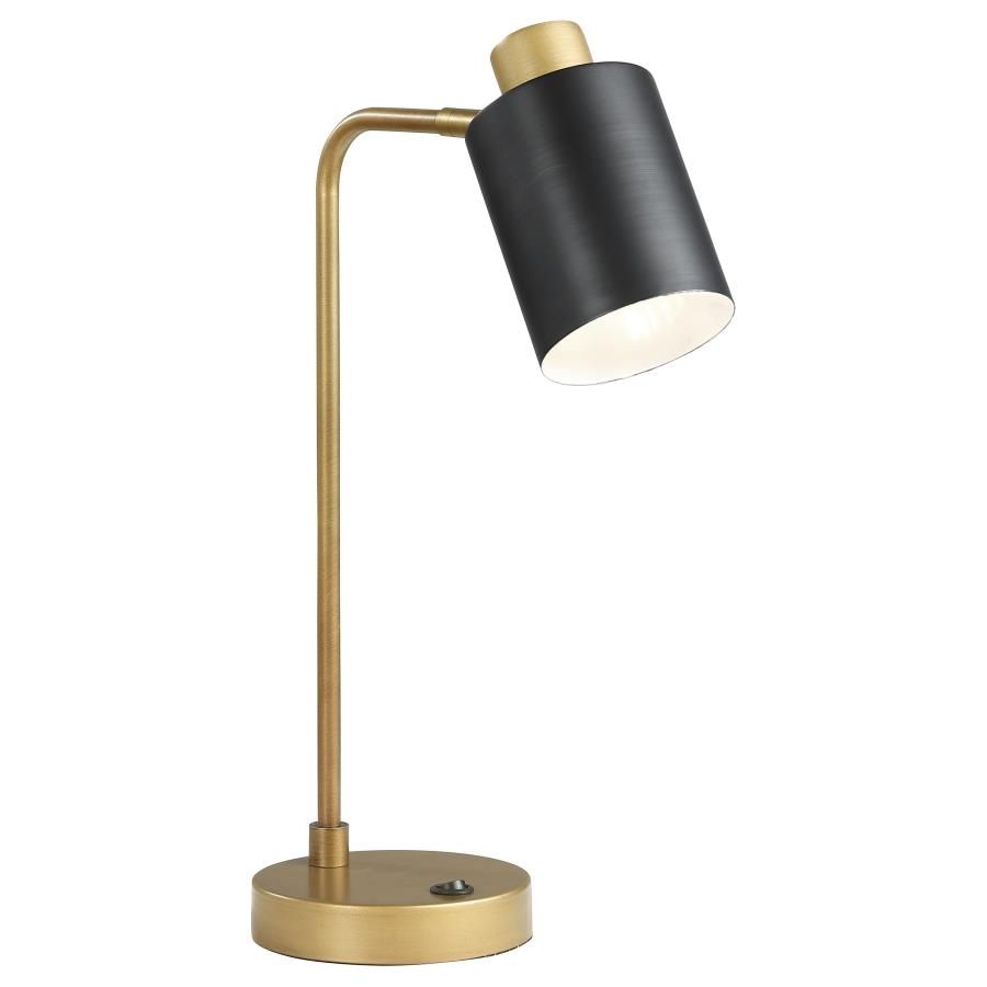 Cherise Adjustable Angle Table Lamp – Antique Brass Metal Finish with Matte Black Shade, LED 2W Bulb, Energy-Efficient Task Lighting for Desk or Nightstand
