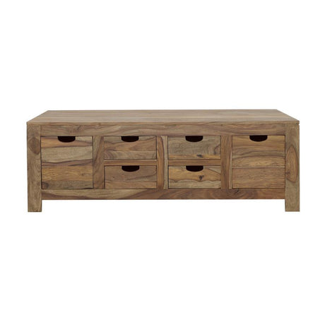 Esther - 6-Drawer Solid Wood Coffee Table – Natural Finish, Handcrafted Sheesham Wood with Ample Storage & Rustic Appeal