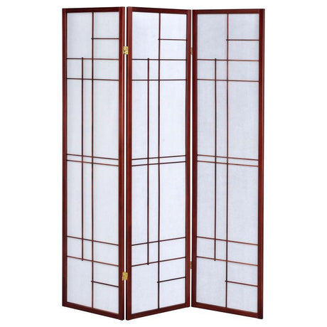 Katerina – 3-Panel Folding Shoji Room Divider Screen in Cherry Finish, Lightweight Privacy Partition with Translucent Panels