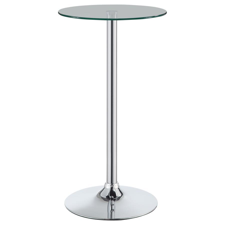 Abiline Round Glass Top Bistro Bar Table – Chrome Pedestal, Tempered Glass Surface, Sleek Contemporary Design, Ideal for Kitchen or Lounge