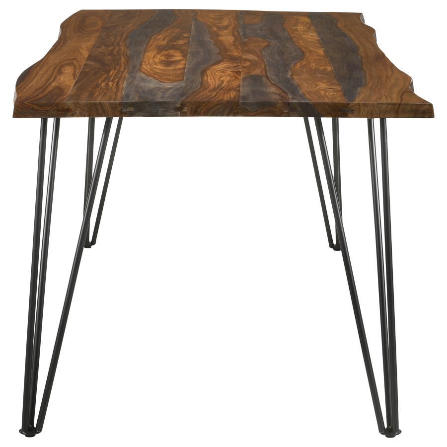 Neve Live Edge Dining Table – Gray Sheesham Wood Top, Industrial Gunmetal Hairpin Legs, Rustic Modern Style, Spacious 80-Inch Dining Table
