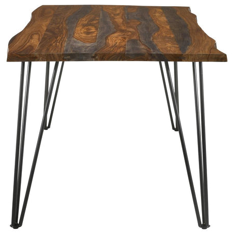 Neve Live Edge Dining Table – Gray Sheesham Wood Top, Industrial Gunmetal Hairpin Legs, Rustic Modern Style, Spacious 80-Inch Dining Table