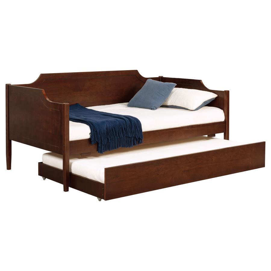 Redding Wood Twin Daybed with Trundle – Cherry Finish, Asian Hardwood & MDF Construction, Classic Camelback Design, Extra Sleeping Space, Guest Room Furniture