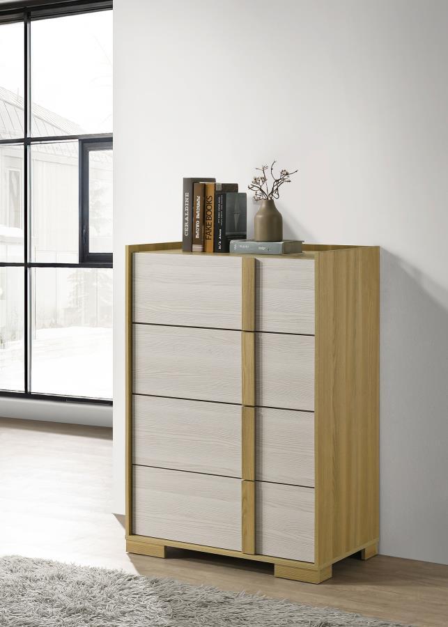 Hyland 4-Drawer Chest of Drawers – Natural Wood Finish, Italian-Inspired Contemporary Design, Smooth Metal Glides, Stylish Bedroom Storage