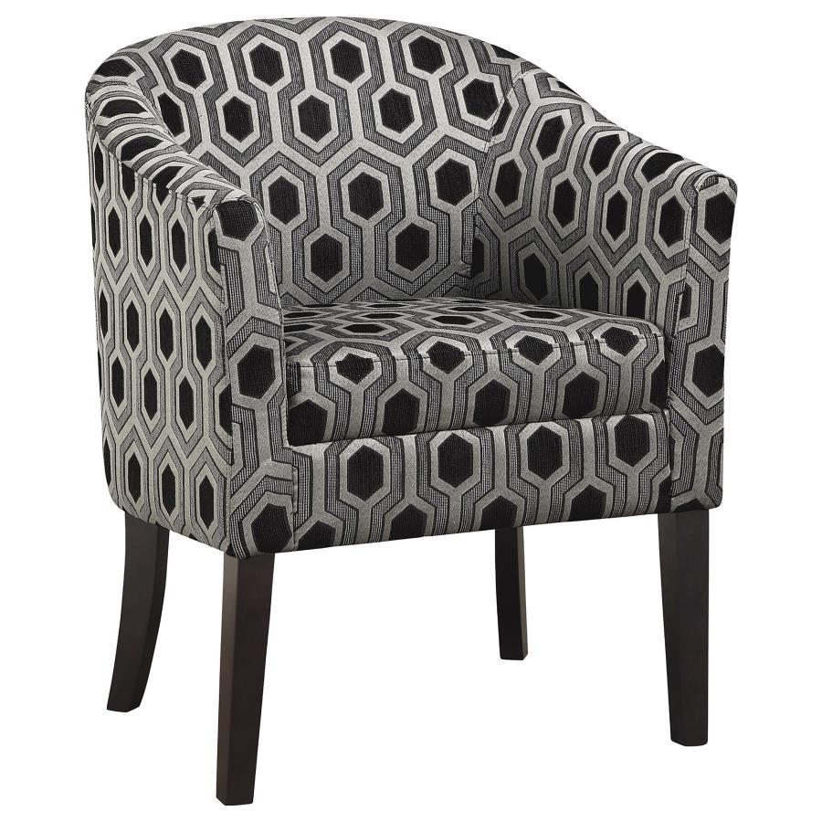 Jansen Upholstered Accent Club Chair in Gray and Black – Mid-Century Barrel Back Design with Tapered Legs for Living Room or Lounge