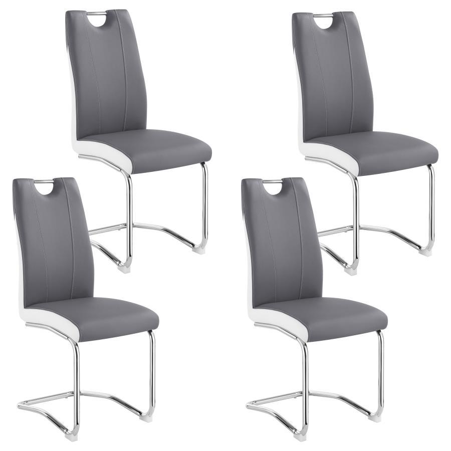 Brooklyn Upholstered Dining Side Chair Set of 4 in Gray – Modern Cantilever Design with Two-Tone Leatherette, Polished Chrome Base & Retro Flair