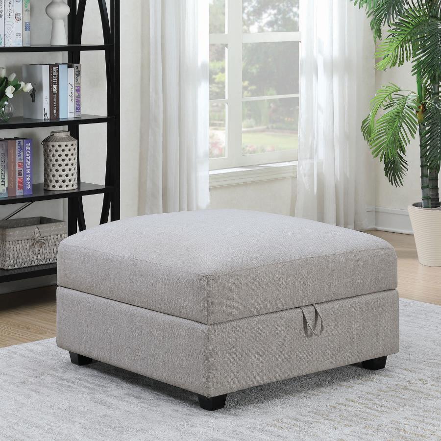 Cambria - Square Upholstered Storage Ottoman in Light Gray Fabric with Hidden Storage, Modular Design, Footrest or Seating - 39"W x 39"D x 21"H