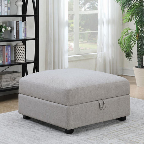 Cambria - Square Upholstered Storage Ottoman in Light Gray Fabric with Hidden Storage, Modular Design, Footrest or Seating - 39"W x 39"D x 21"H